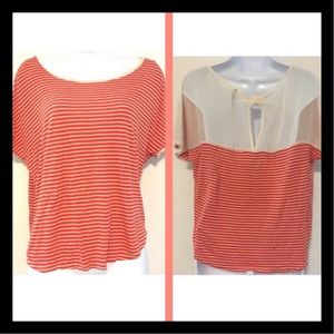 Lauren Conrad Top M Orange Cream Sheer Back LG61